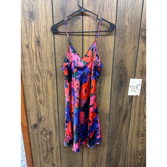 Nbn Ladies Medium Red & Blue Floral Nightgown 100% Polyester Sleeveless With Adj - Picture 2 of 3